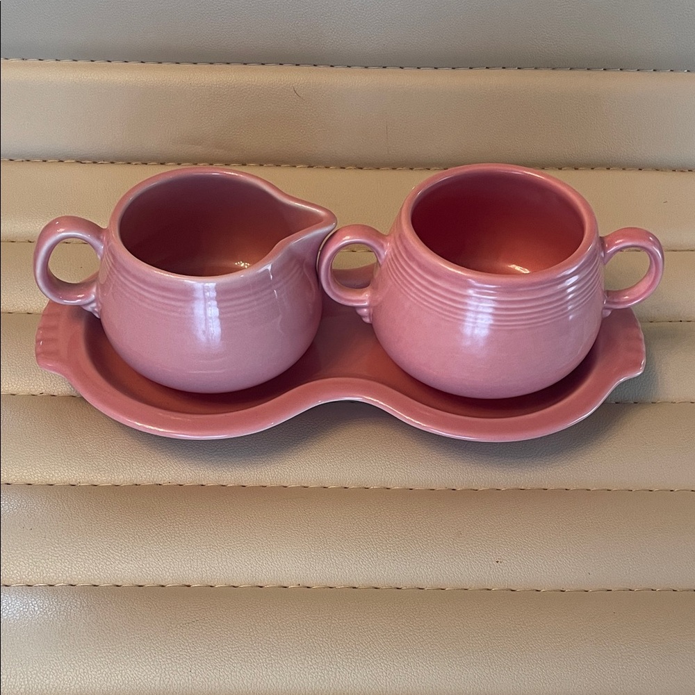 Fiesta Pink Ceramic Creamer and Sugar Set